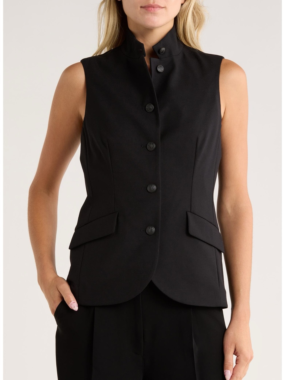 NWT Rag & Bone Sadie Tailored Black Sleeveless Button Vest (missing button)